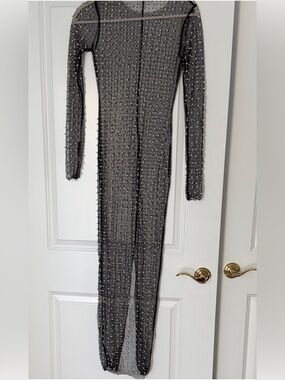 Beach Bunny rhinestone and pearl cover up sheer maxi dress